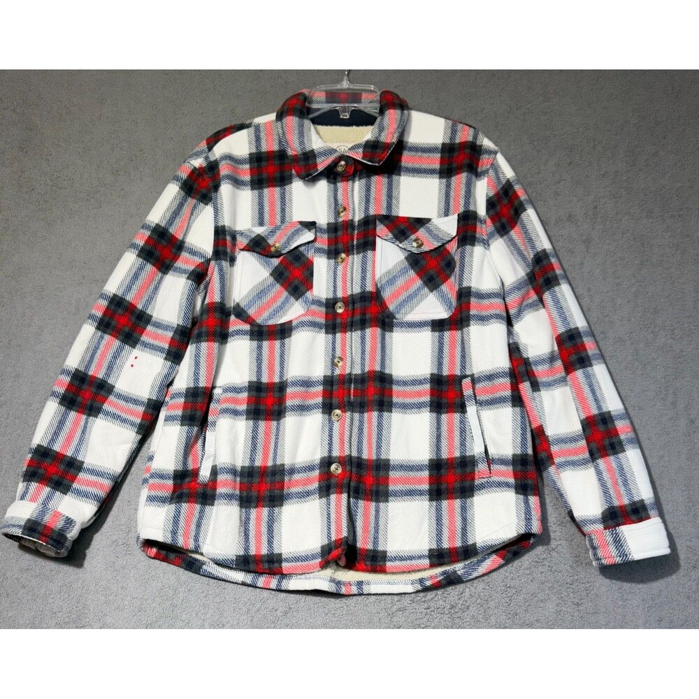 Sage Collective Womens Red White Jacket Flannel Sherpa Lined Plaid Long Sleeve L